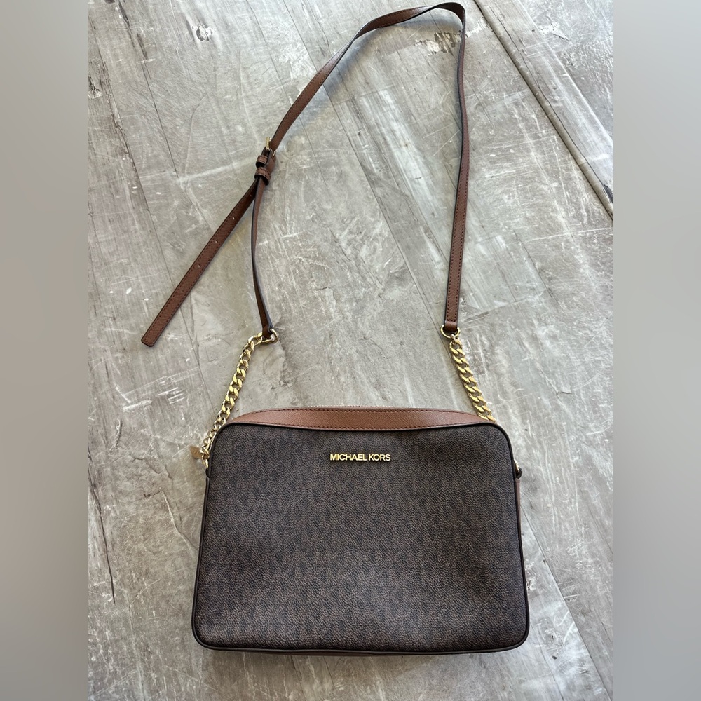 Michael Kors Brown Crossbody with Gold Chain